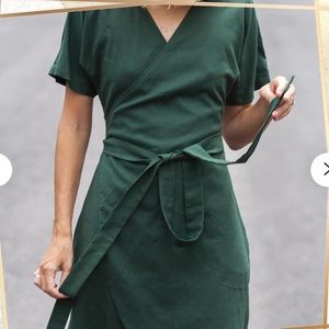 Handmade Linen Wrap Dress (Green)